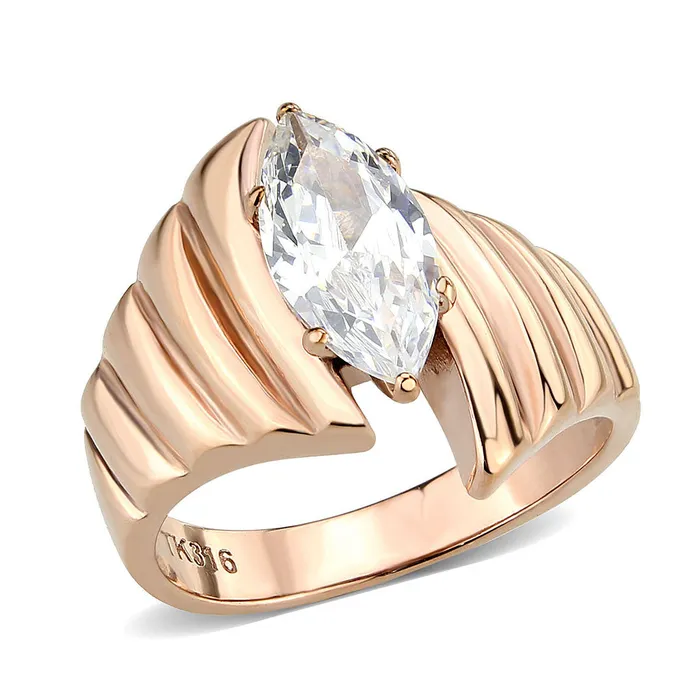 Rings TK3787 IP Rose GoldIon Plating Stainless Steel Ring with AAA Grade CZ in Clear Alamode Rings TK3787 IP Rose GoldIon Plating Stainless Steel Ring with AAA Grade CZ in Clear Alamode