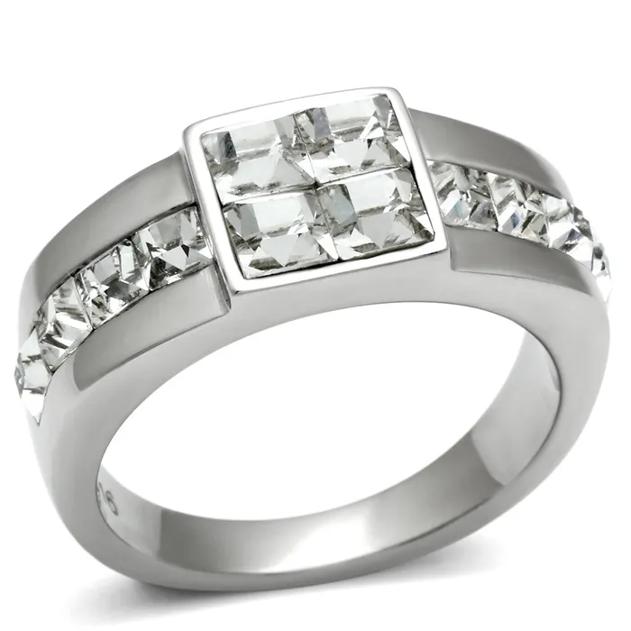 Rings TK487 High polished no plating Stainless Steel Ring with Top Grade Crystal in Clear Alamode Rings TK487 High polished no plating Stainless Steel Ring with Top Grade Crystal in Clear Alamode