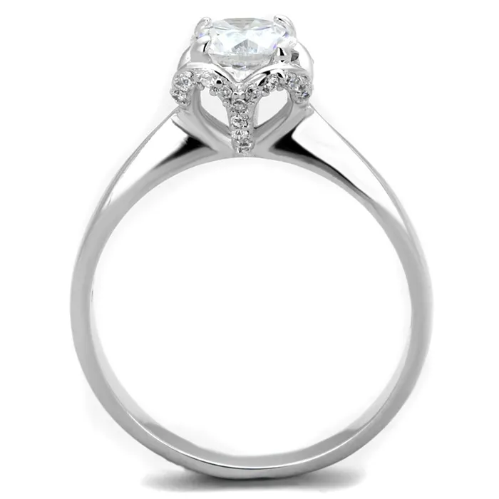 Rings TS399 Rhodium 925 Sterling Silver Ring with AAA Grade CZ in Clear Alamode