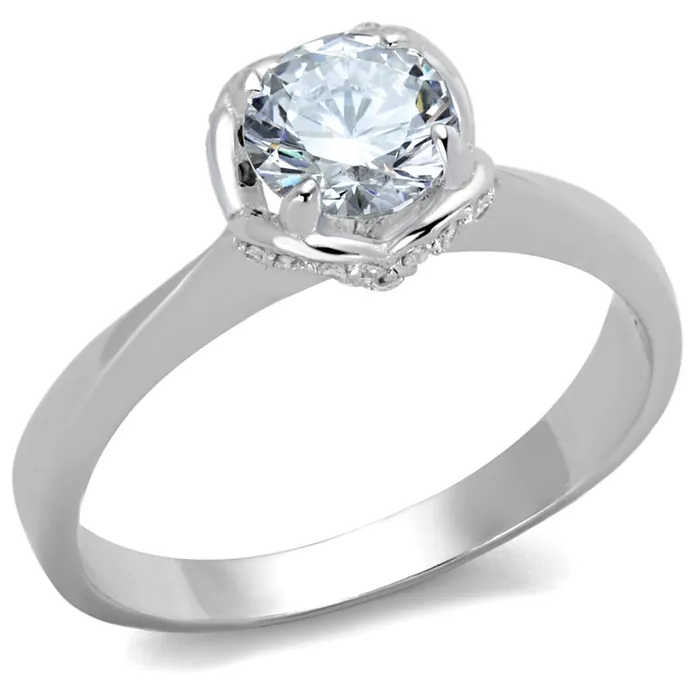 Rings TS399 Rhodium 925 Sterling Silver Ring with AAA Grade CZ in Clear Alamode