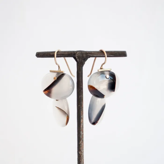 S Yamane Studio Earrings Layered Lingzhi Kiku Light Agate Earrings