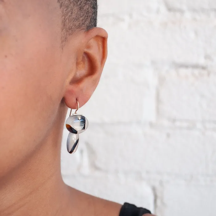 S Yamane Studio Earrings Layered Lingzhi Kiku Light Agate Earrings
