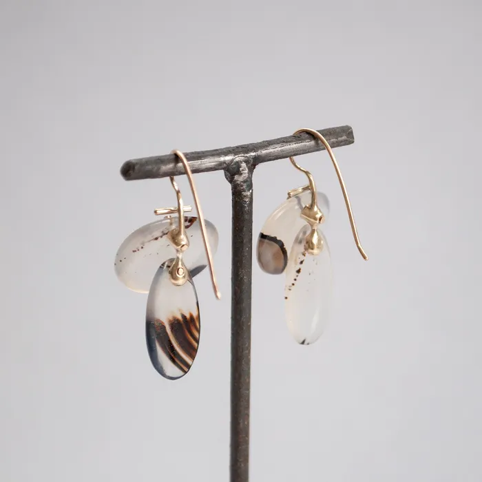 S Yamane Studio Earrings Layered Lingzhi Kiku Light Agate Earrings