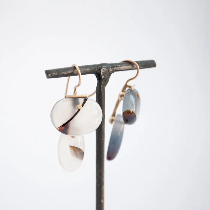 S Yamane Studio Earrings Layered Lingzhi Kiku Light Agate Earrings