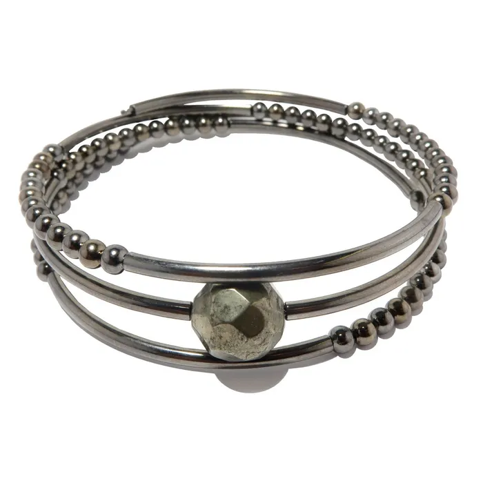 Satin Crystals Bracelets Pyrite Bracelet Gold Faceted Bead Memory Wire Coil