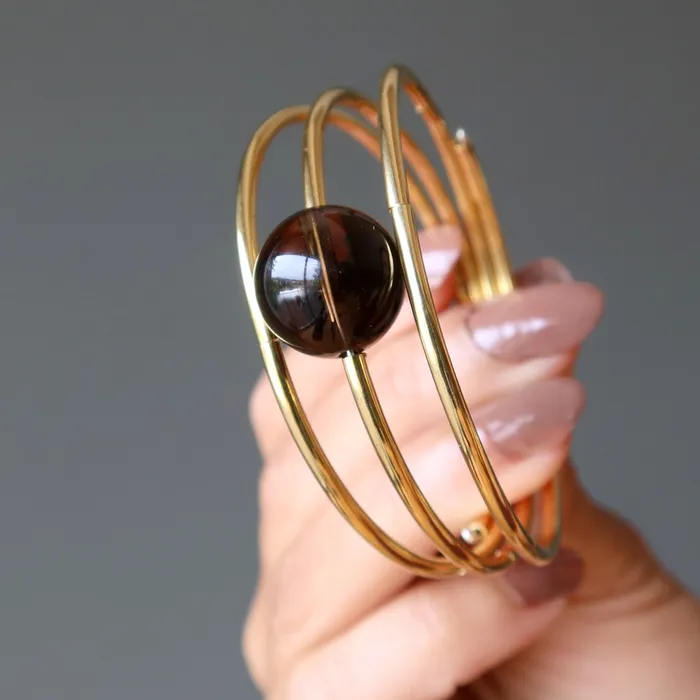 Satin Crystals Bracelets Smoky Quartz Bracelet Elegant Eye Memory Wire Coil
