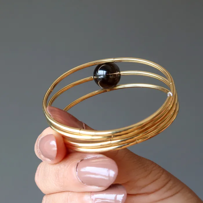 Satin Crystals Bracelets Smoky Quartz Bracelet Elegant Eye Memory Wire Coil