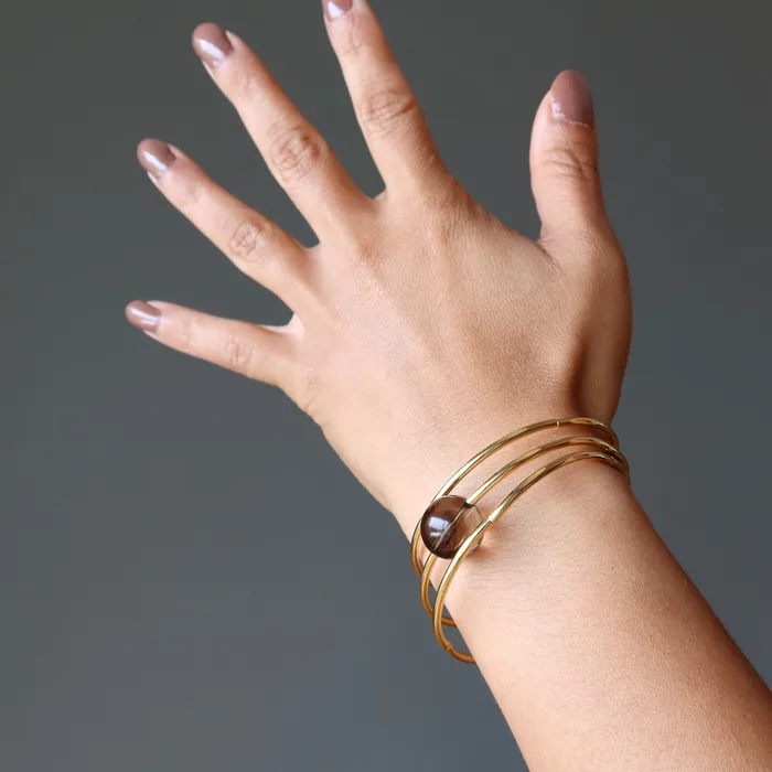 Satin Crystals Bracelets Smoky Quartz Bracelet Elegant Eye Memory Wire Coil