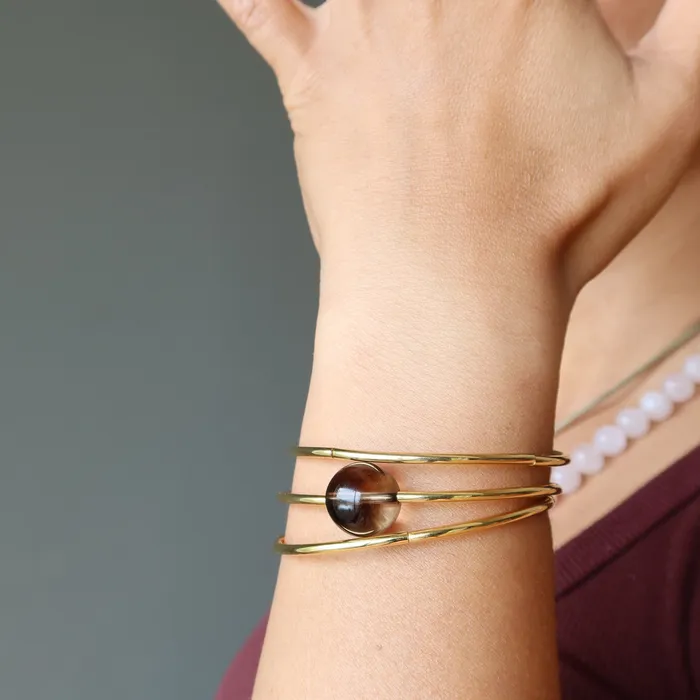 Satin Crystals Bracelets Smoky Quartz Bracelet Elegant Eye Memory Wire Coil