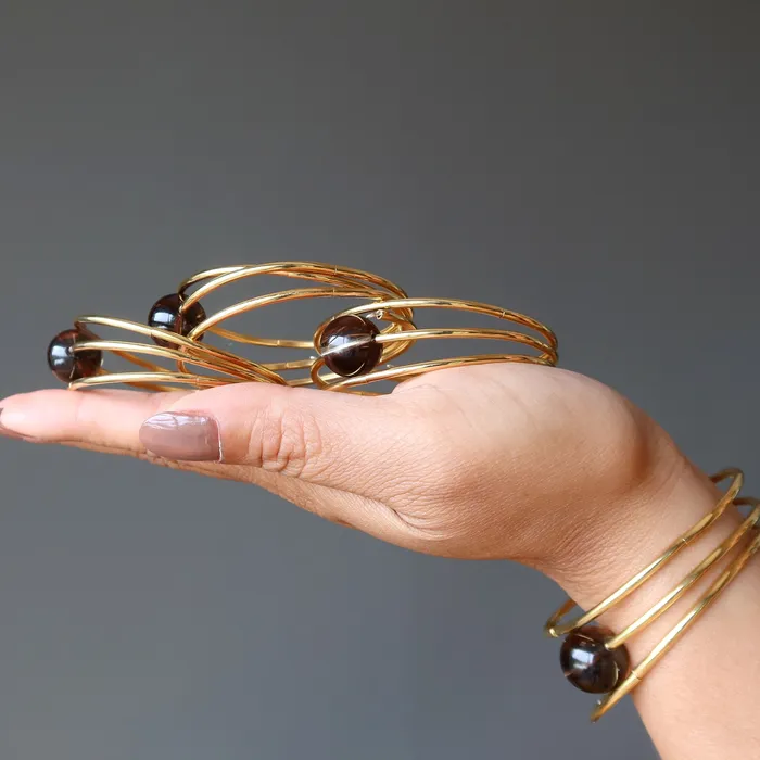 Satin Crystals Bracelets Smoky Quartz Bracelet Elegant Eye Memory Wire Coil