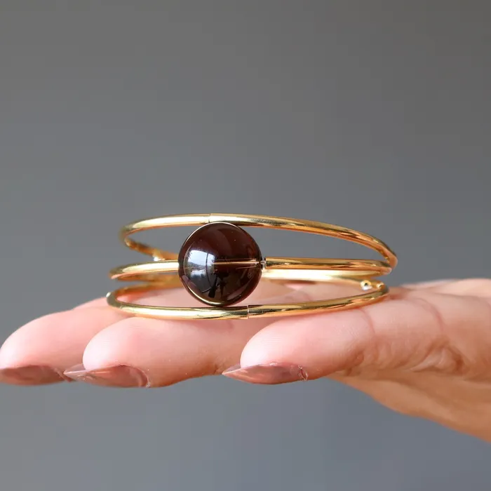 Satin Crystals Bracelets Smoky Quartz Bracelet Elegant Eye Memory Wire Coil
