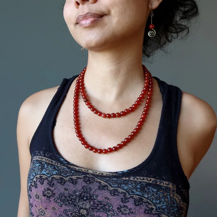 Satin Crystals Carnelian Necklace Blazing Sun Red Orange Confidence Necklaces