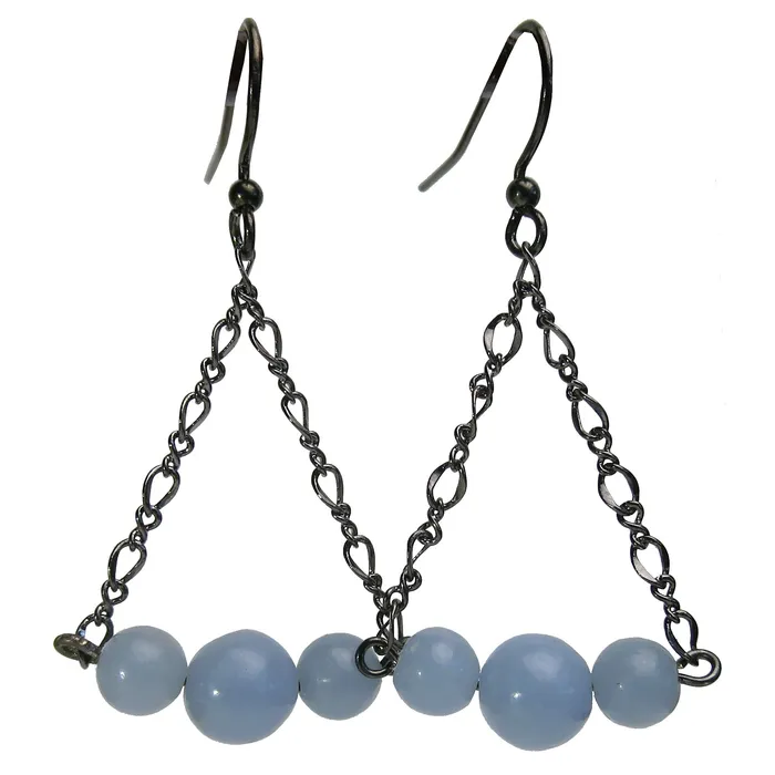 Satin Crystals Earrings Angelite Earrings Cloud of Serenity Stone on Gunmetal