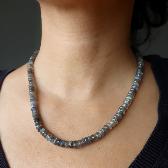 Satin Crystals Necklaces Labradorite Necklace Rainbow Faceted Gemstones