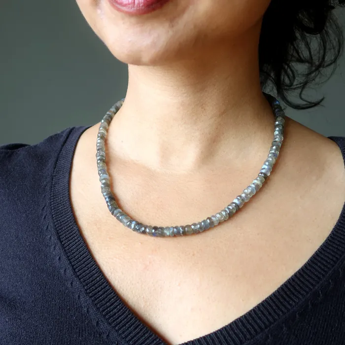 Satin Crystals Necklaces Labradorite Necklace Rainbow Faceted Gemstones