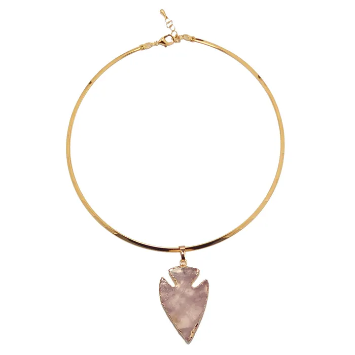 Satin Crystals Necklaces Rose Quartz Necklace Arrowhead Cupids Gold Choker