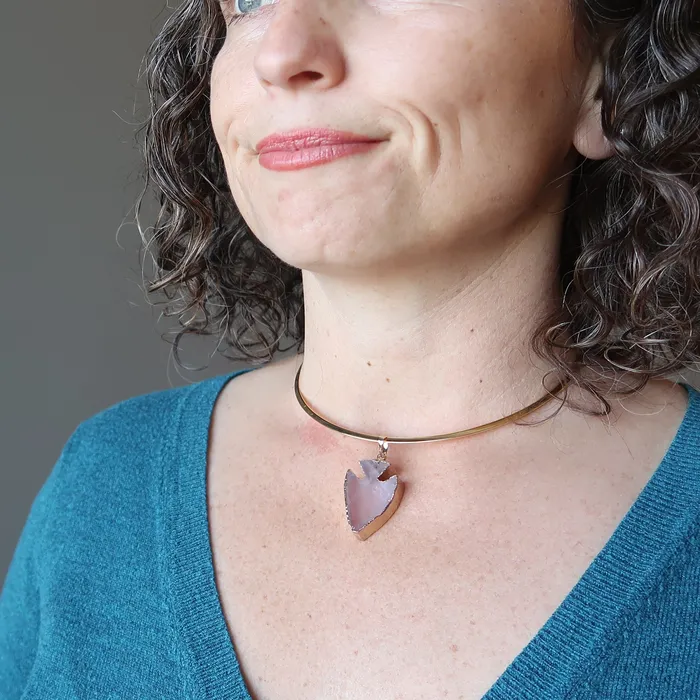 Satin Crystals Necklaces Rose Quartz Necklace Arrowhead Cupids Gold Choker