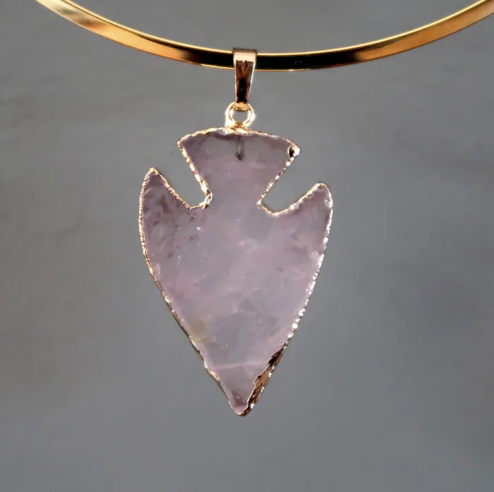 Satin Crystals Necklaces Rose Quartz Necklace Arrowhead Cupids Gold Choker