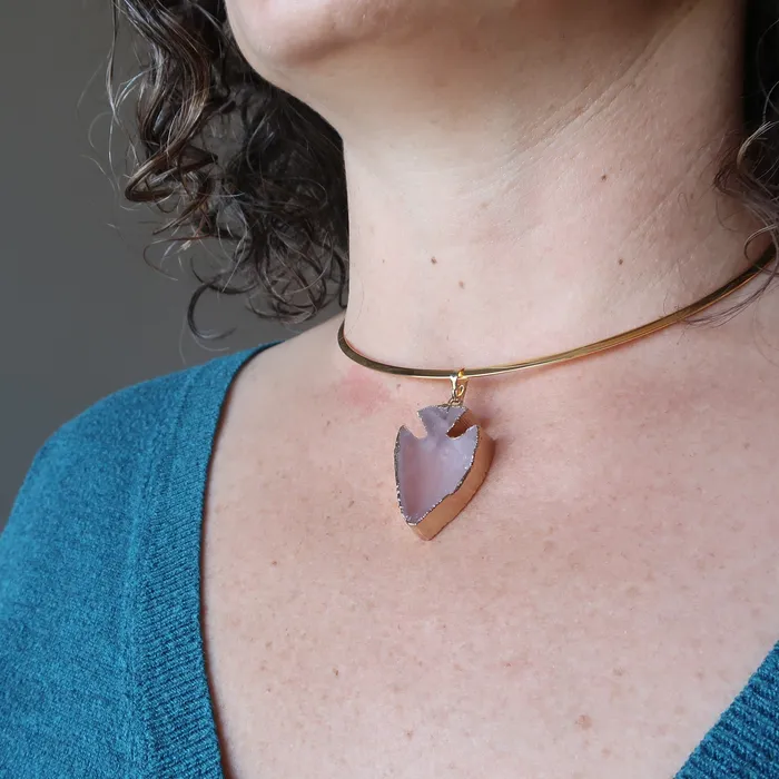 Satin Crystals Necklaces Rose Quartz Necklace Arrowhead Cupids Gold Choker