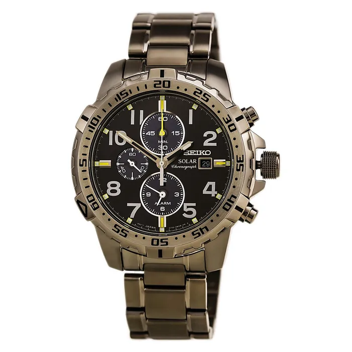 Seiko Bracelets Seiko SSC307 Mens Core Solar Black Dial Grey IP Steel Bracelet Chronograph Alarm Watch Seiko Bracelets Seiko SSC307 Mens Core Solar Black Dial Grey IP Steel Bracelet Chronograph Alarm Watch