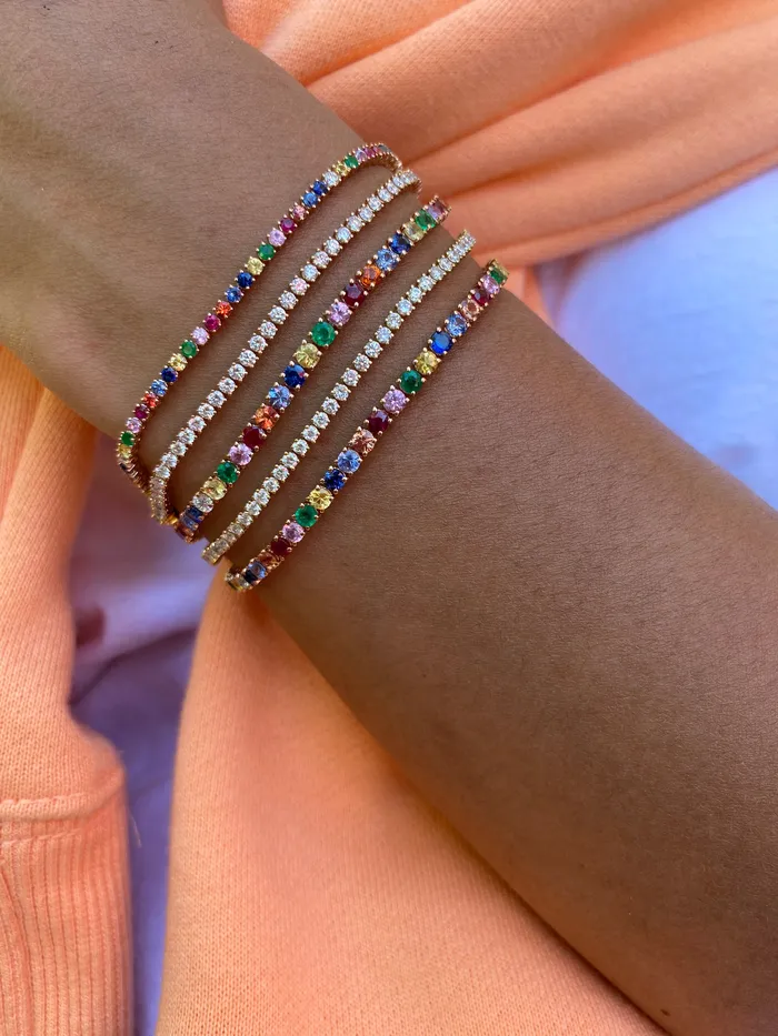 SMALL MULTICOLORED FINE GEMSTONE AND DIAMOND HEPBURN BRACELET anitako Bracelets