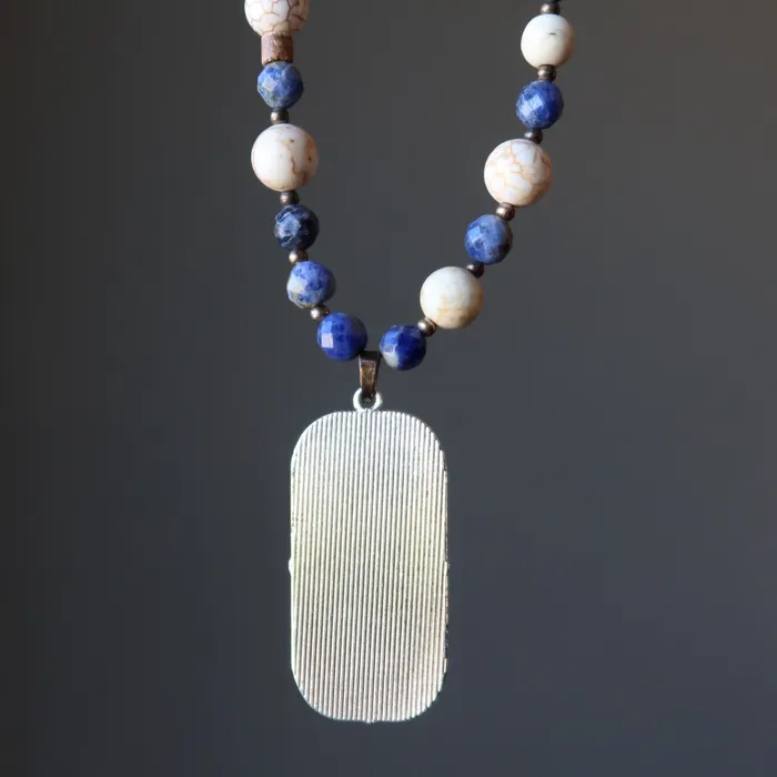 Sodalite Necklace Peacock of Honor Magnesite Crystals Satin Crystals Necklaces
