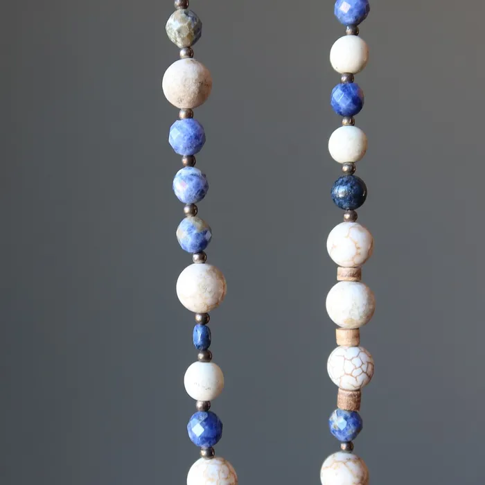 Sodalite Necklace Peacock of Honor Magnesite Crystals Satin Crystals Necklaces