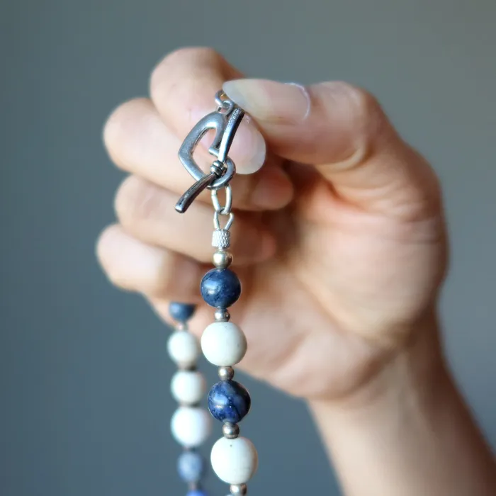 Sodalite Necklace Peacock of Honor Magnesite Crystals Satin Crystals Necklaces