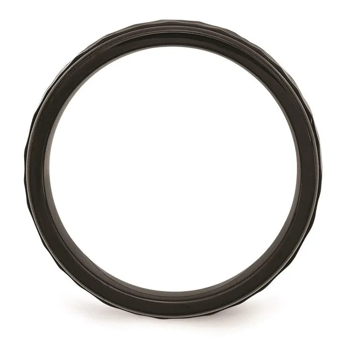 Stainless Steel 7mm Black IPplated Hammered and Polished Band Chisel Rings Stainless Steel 7mm Black IPplated Hammered and Polished Band Chisel Rings