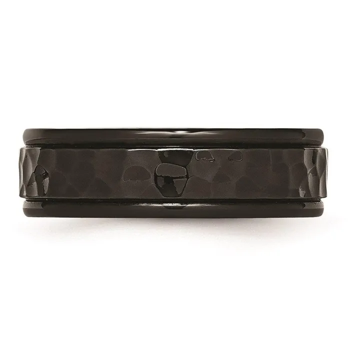 Stainless Steel 7mm Black IPplated Hammered and Polished Band Chisel Rings Stainless Steel 7mm Black IPplated Hammered and Polished Band Chisel Rings