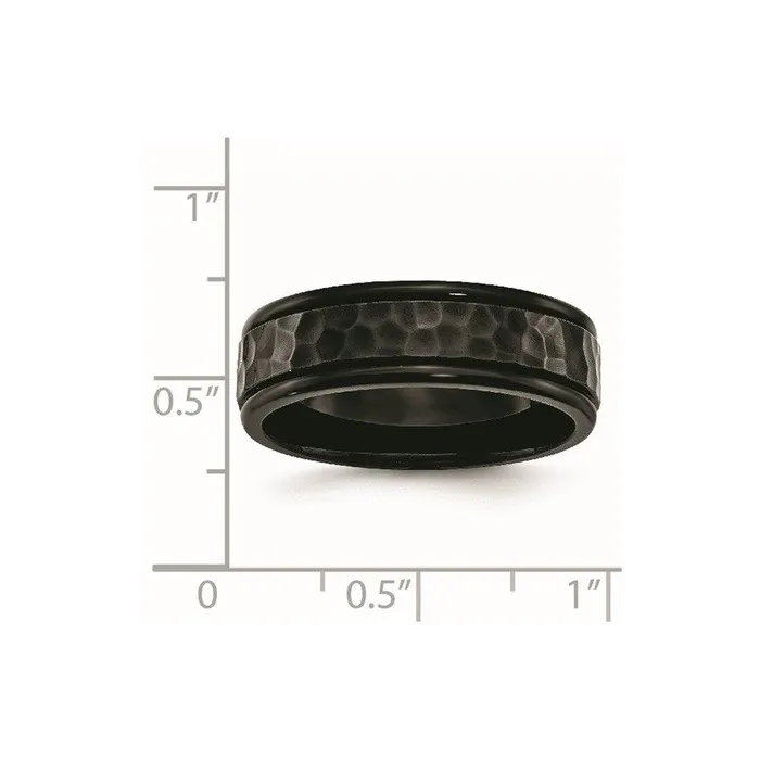 Stainless Steel 7mm Black IPplated Hammered and Polished Band Chisel Rings Stainless Steel 7mm Black IPplated Hammered and Polished Band Chisel Rings