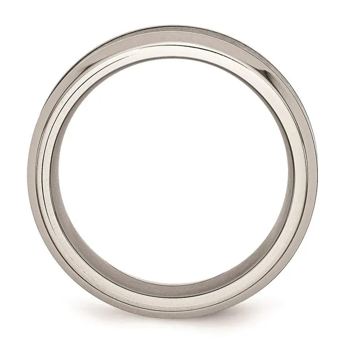 Stainless Steel Base wBrushed Black Ceramic Center Beveled Band Chisel Rings Stainless Steel Base wBrushed Black Ceramic Center Beveled Band Chisel Rings