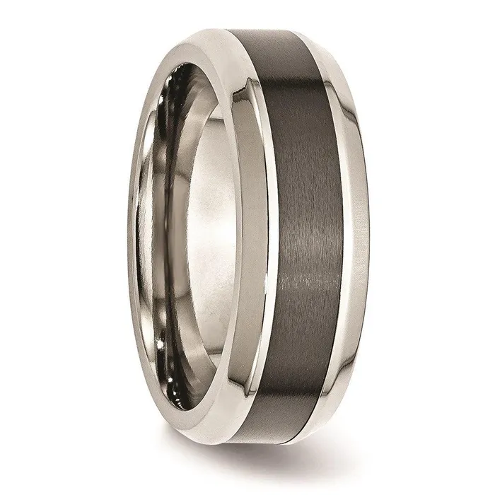 Stainless Steel Base wBrushed Black Ceramic Center Beveled Band Chisel Rings Stainless Steel Base wBrushed Black Ceramic Center Beveled Band Chisel Rings