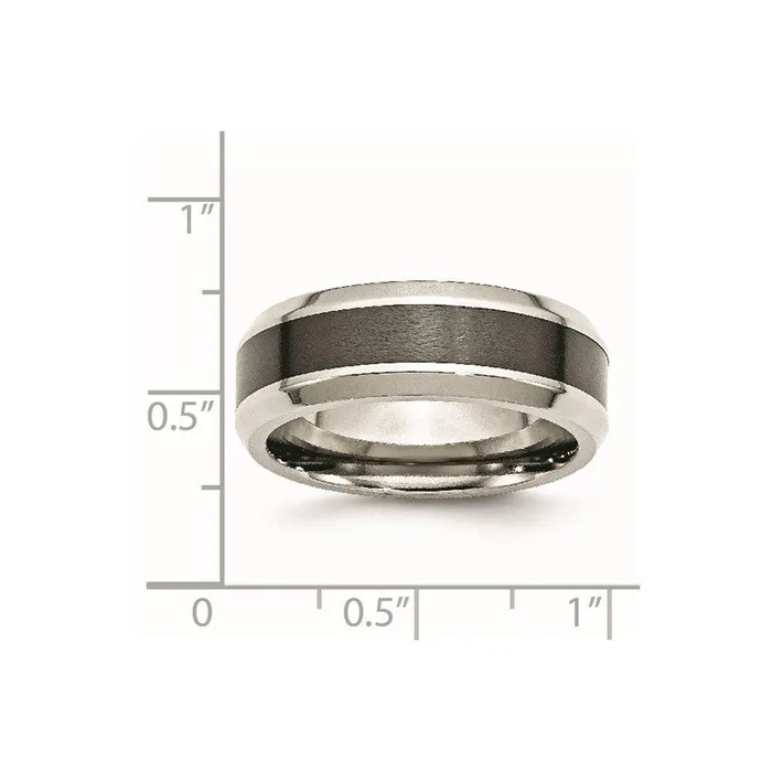 Stainless Steel Base wBrushed Black Ceramic Center Beveled Band Chisel Rings Stainless Steel Base wBrushed Black Ceramic Center Beveled Band Chisel Rings
