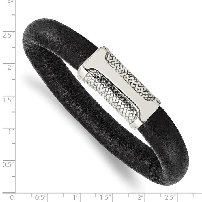 Stainless Steel Black Leather Textured 85in Bracelet Chisel Bracelets Stainless Steel Black Leather Textured 85in Bracelet Chisel Bracelets