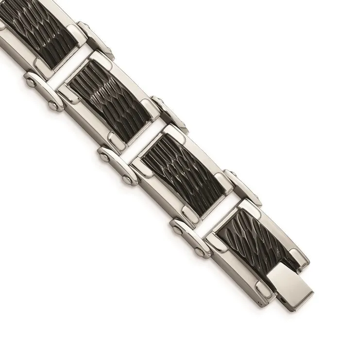 Stainless Steel Blackplated Textured 9in Bracelet Chisel Bracelets