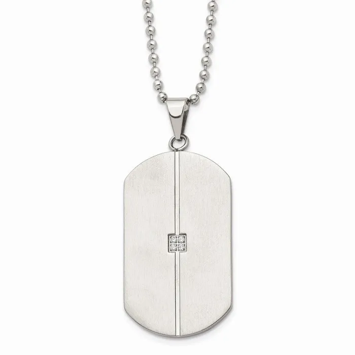 Stainless Steel Brushed and Polished wCZ Necklace Chisel Necklaces