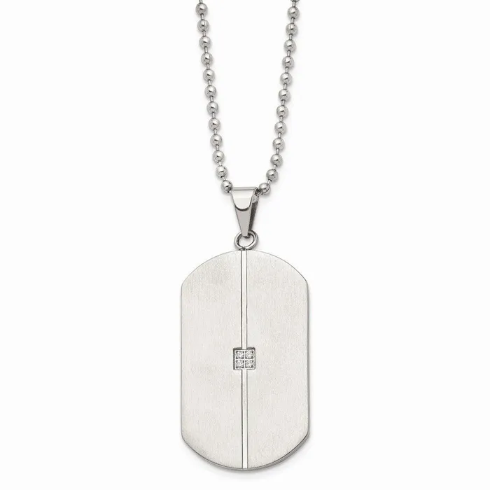 Stainless Steel Brushed and Polished wCZ Necklace Chisel Necklaces Stainless Steel Brushed and Polished wCZ Necklace Chisel Necklaces