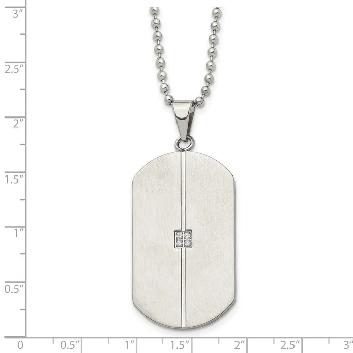 Stainless Steel Brushed and Polished wCZ Necklace Chisel Necklaces Stainless Steel Brushed and Polished wCZ Necklace Chisel Necklaces
