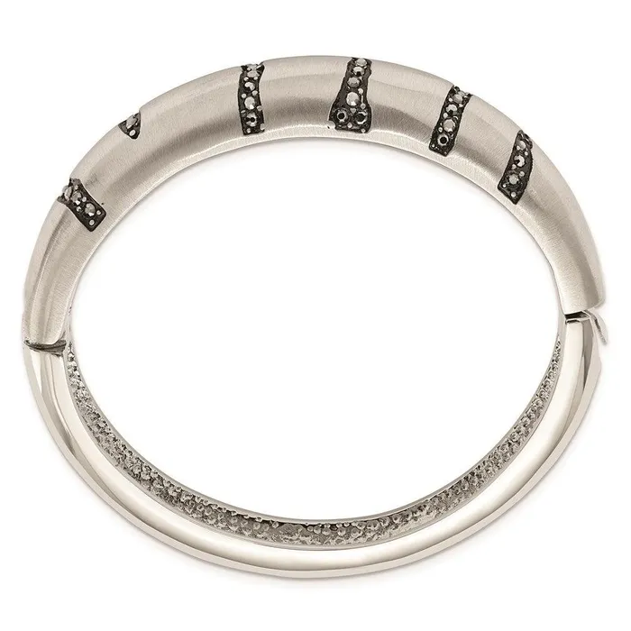 Stainless Steel Brushed Black Crystal Hinged Bangle Chisel Bracelets Stainless Steel Brushed Black Crystal Hinged Bangle Chisel Bracelets