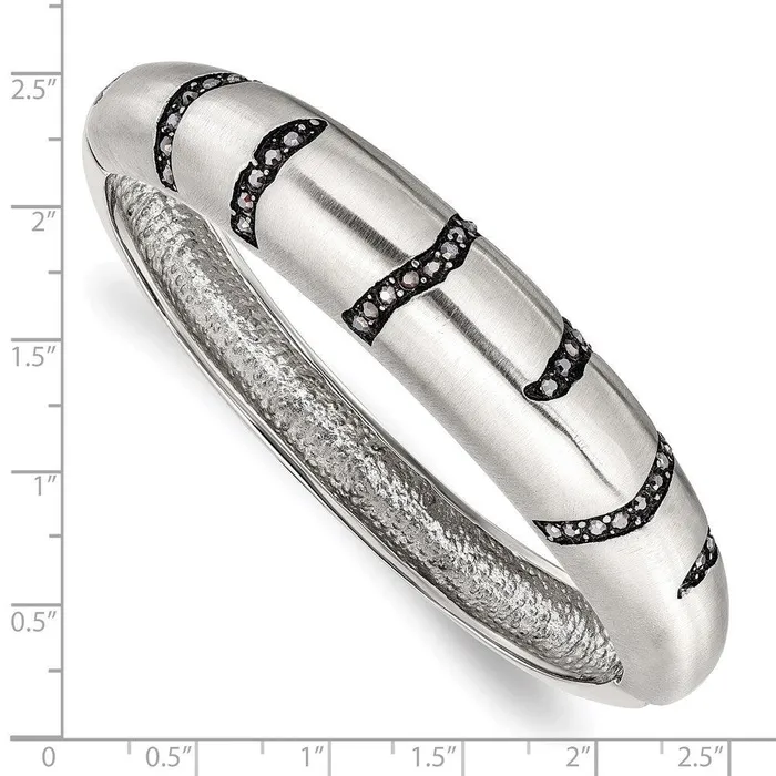 Stainless Steel Brushed Black Crystal Hinged Bangle Chisel Bracelets Stainless Steel Brushed Black Crystal Hinged Bangle Chisel Bracelets