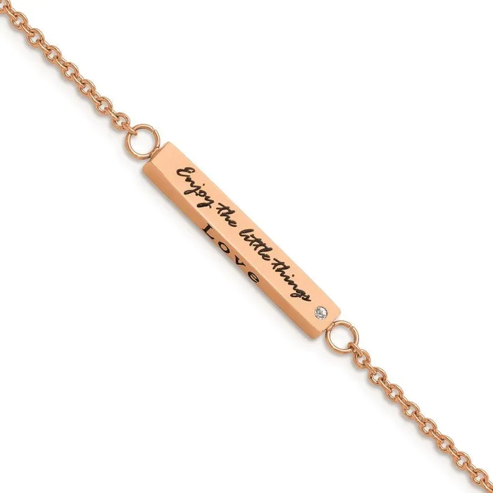 Stainless Steel IPplated Rose CZ Enjoy the little w15in ext Bar Bracelet Chisel Bracelets Stainless Steel IPplated Rose CZ Enjoy the little w15in ext Bar Bracelet Chisel Bracelets