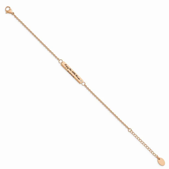 Stainless Steel IPplated Rose CZ Enjoy the little w15in ext Bar Bracelet Chisel Bracelets Stainless Steel IPplated Rose CZ Enjoy the little w15in ext Bar Bracelet Chisel Bracelets