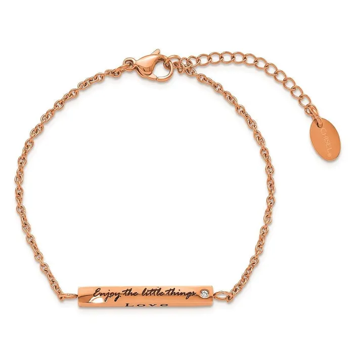 Stainless Steel IPplated Rose CZ Enjoy the little w15in ext Bar Bracelet Chisel Bracelets Stainless Steel IPplated Rose CZ Enjoy the little w15in ext Bar Bracelet Chisel Bracelets
