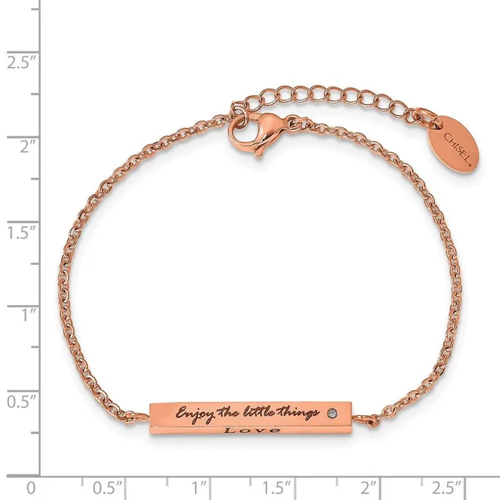 Stainless Steel IPplated Rose CZ Enjoy the little w15in ext Bar Bracelet Chisel Bracelets Stainless Steel IPplated Rose CZ Enjoy the little w15in ext Bar Bracelet Chisel Bracelets