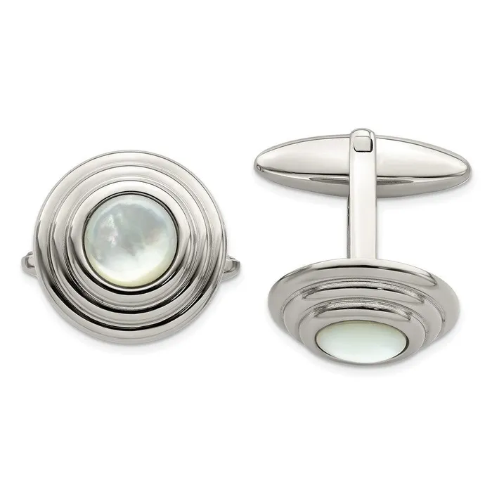 Stainless Steel Mother of Pearl Polished Cufflinks Chisel Bracelets