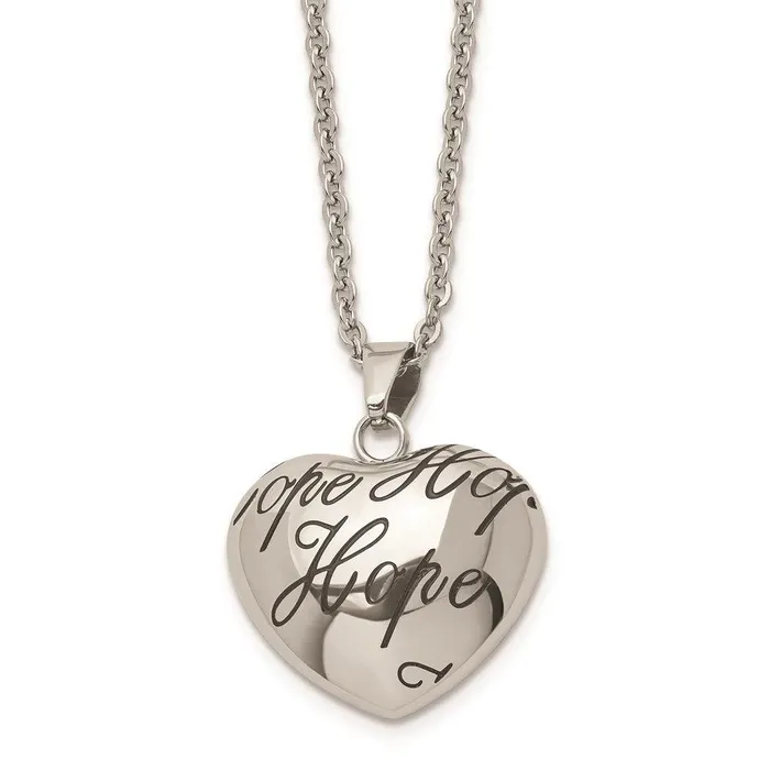 Stainless Steel Polished and Enameled Hope Heart Necklace Chisel Necklaces Stainless Steel Polished and Enameled Hope Heart Necklace Chisel Necklaces