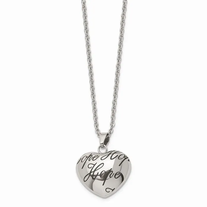 Stainless Steel Polished and Enameled Hope Heart Necklace Chisel Necklaces Stainless Steel Polished and Enameled Hope Heart Necklace Chisel Necklaces