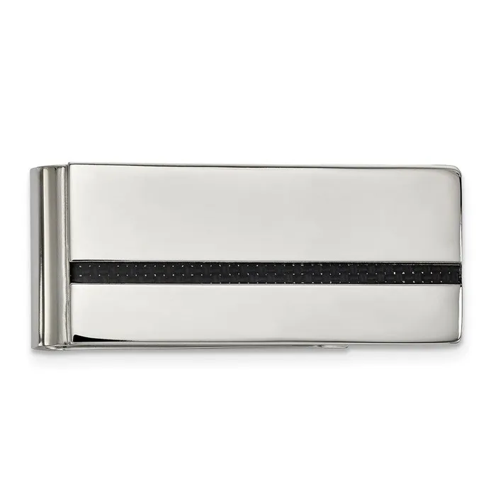 Stainless Steel Polished Black Carbon Fiber Inlay Money Clip Chisel Bracelets Stainless Steel Polished Black Carbon Fiber Inlay Money Clip Chisel Bracelets