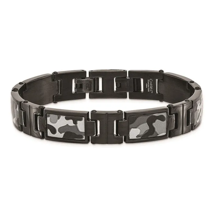 Stainless Steel Polished Black IPplated Camoflage Bracelet Chisel Bracelets Stainless Steel Polished Black IPplated Camoflage Bracelet Chisel Bracelets